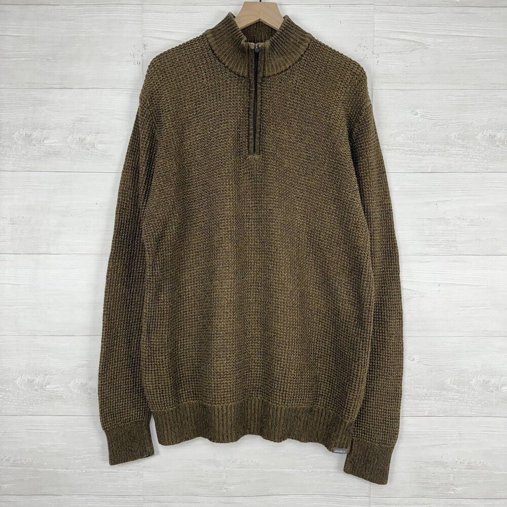 Eddie Bauer Bird's Eye Knit Sweater Men XL Tall Quarter Zip Pullover Heavy Knit